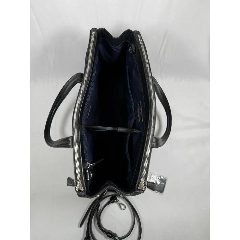 Tumi Black Leather work laptop briefcase tote monogram replaceable